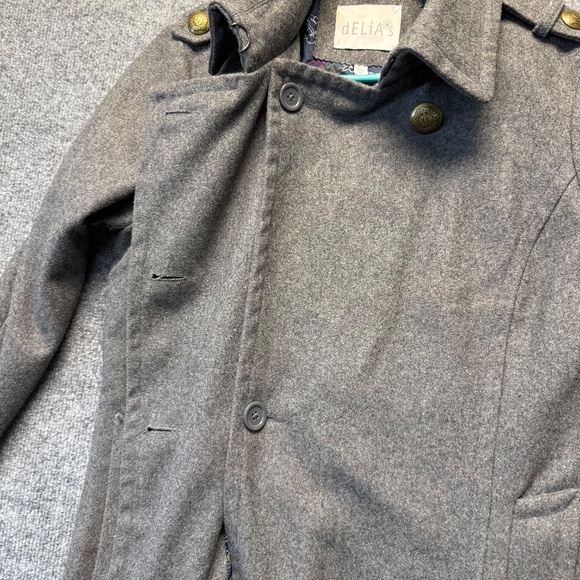 VNT Delia's Peacoat Women Gray Med Wool Blend Double Breasted Brass Tone Buttons - Picture 6 of 9